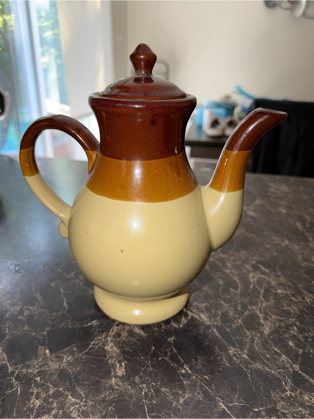 Classic Two-Tone Ceramic Teapot in Brown and Cream